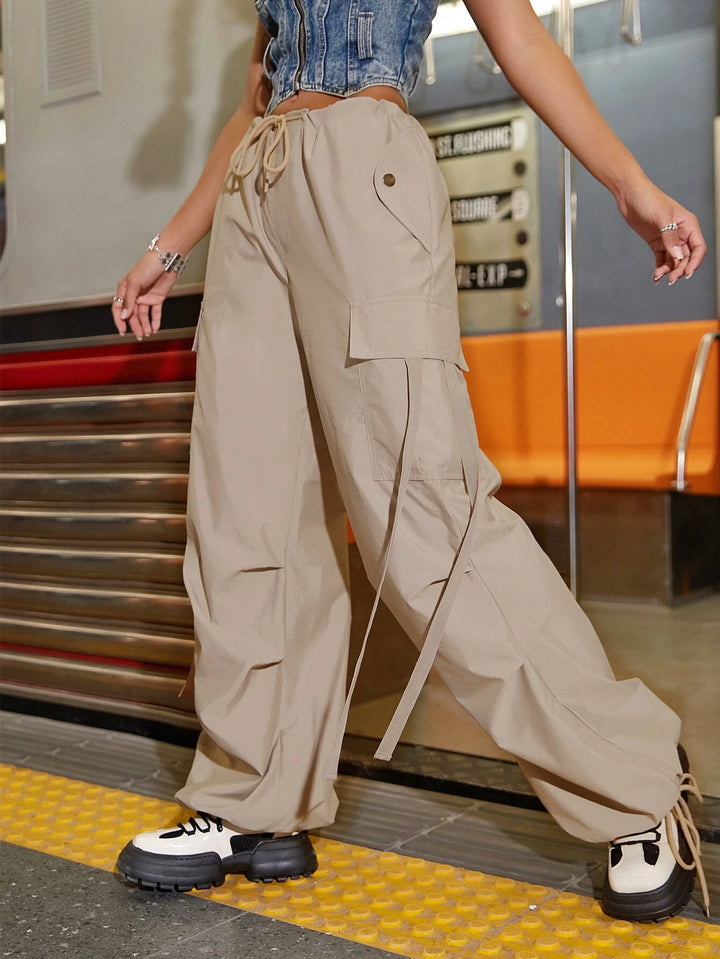 Drawstring Cargo Parachute Pants