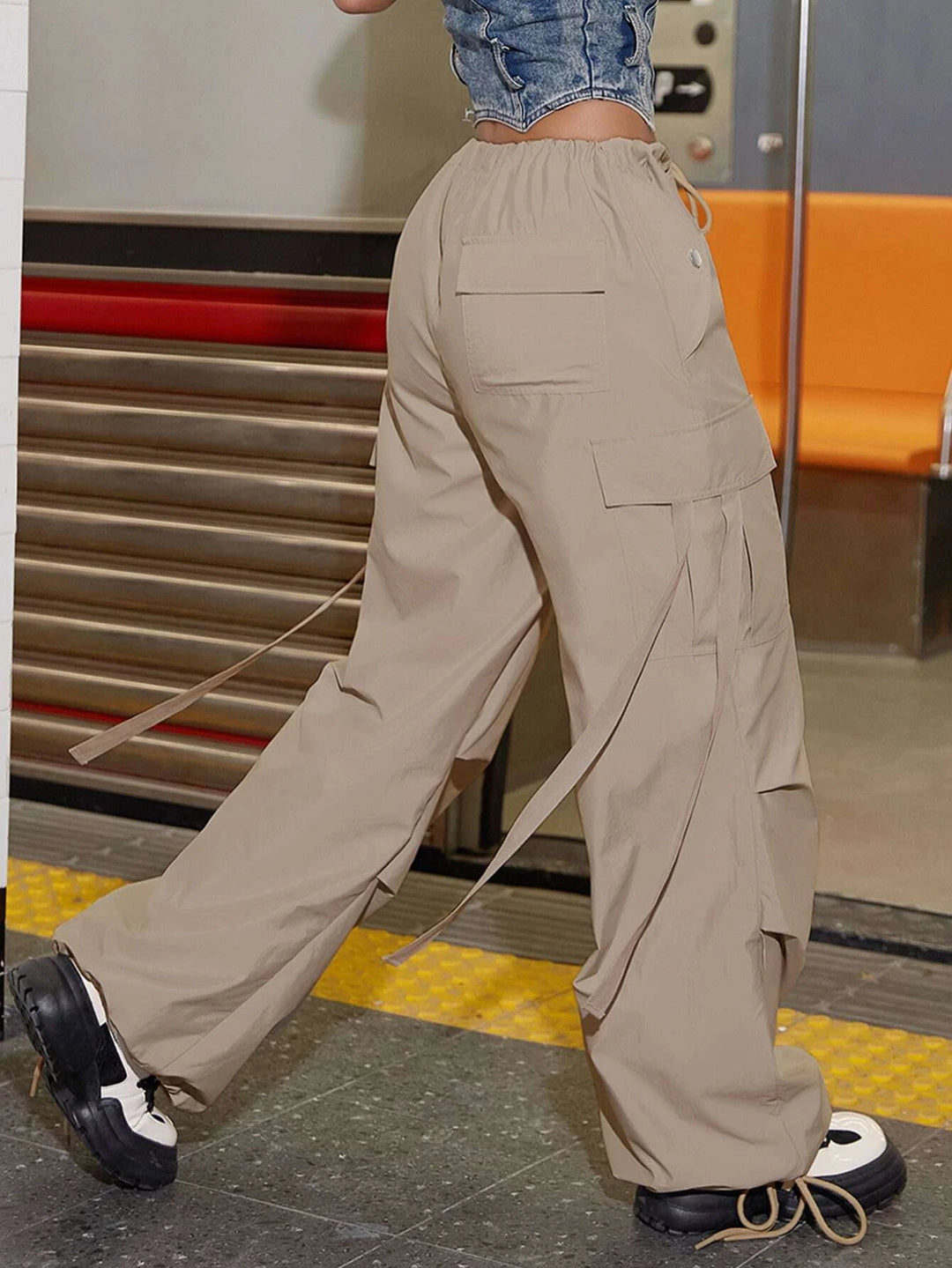 Drawstring Waist Cargo Pants