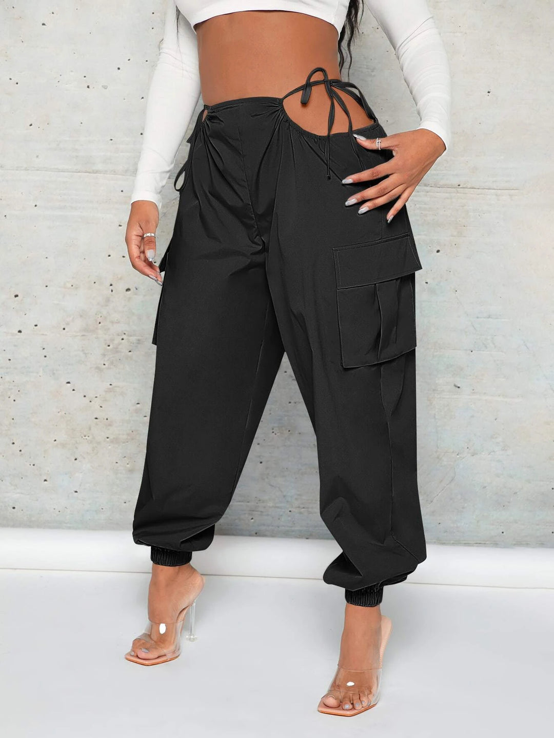 Cut Out Waist Cargo Pants