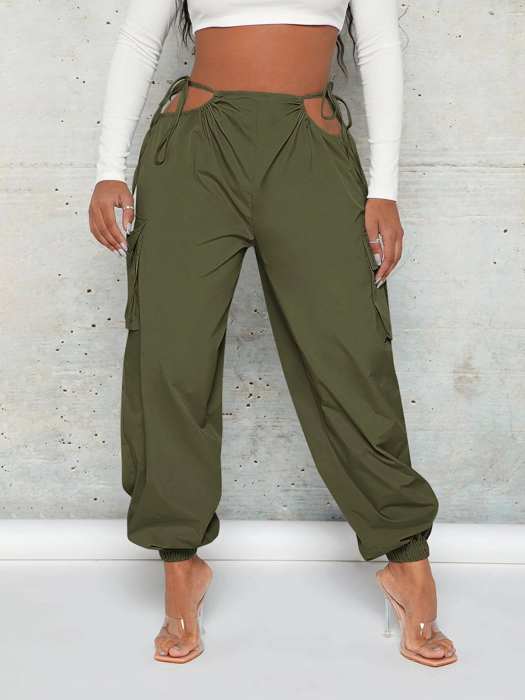 Cut Out Waist Cargo Pants