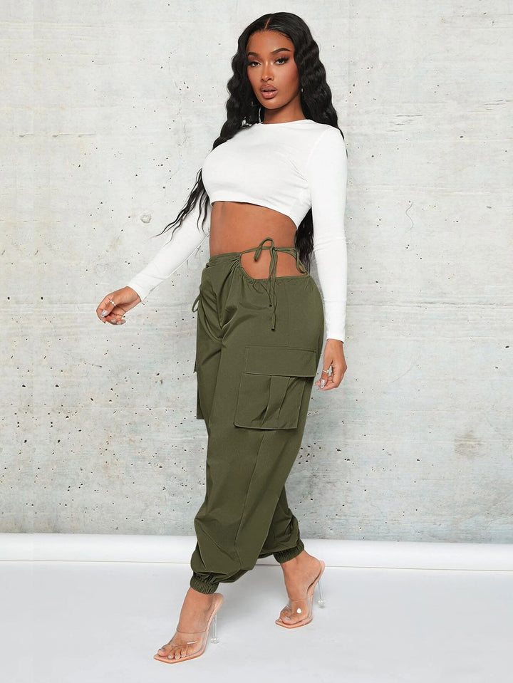 Cut Out Waist Cargo Pants