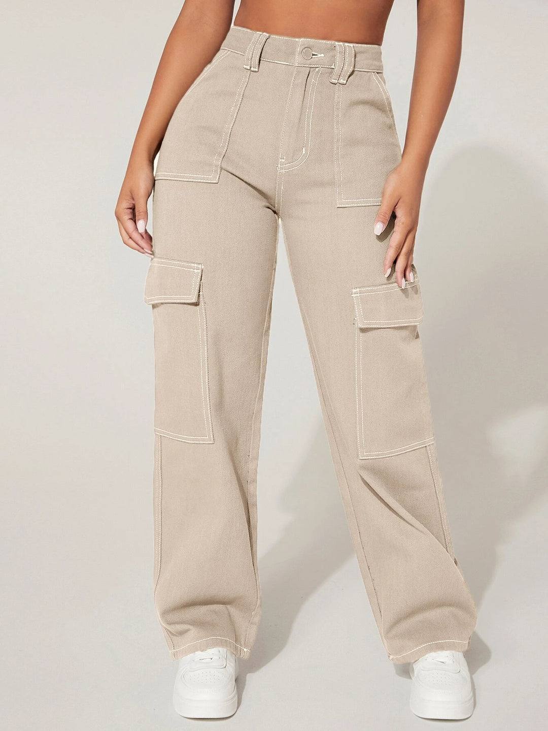 High Rise Flap Pocket Cargo Jeans