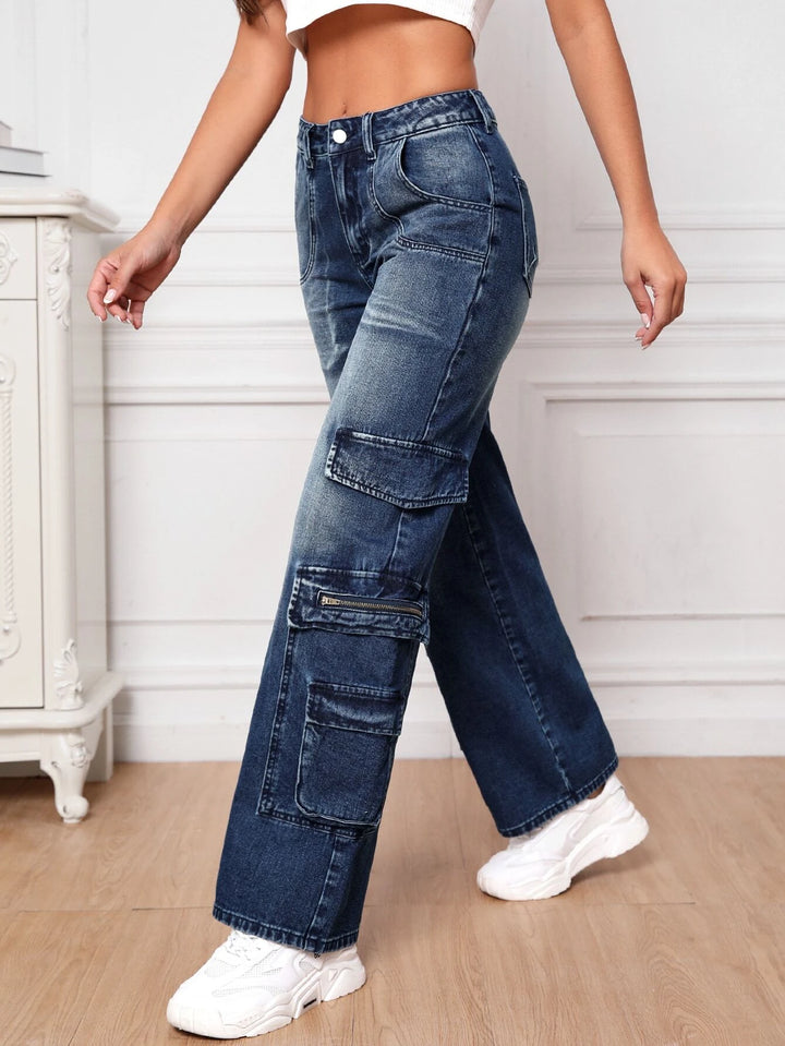 Wide Length Pocket Cargo Jeans