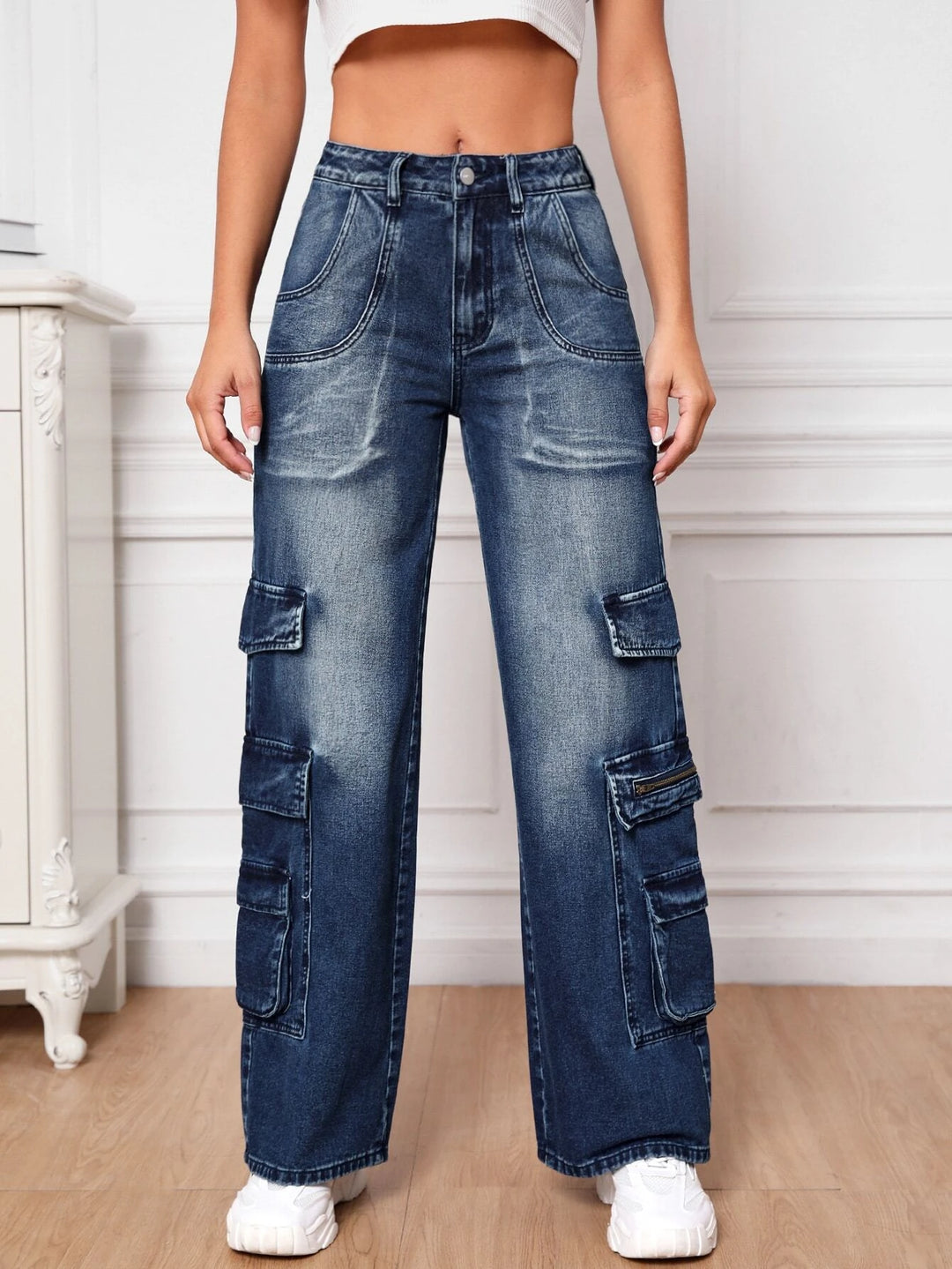 Wide Length Pocket Cargo Jeans