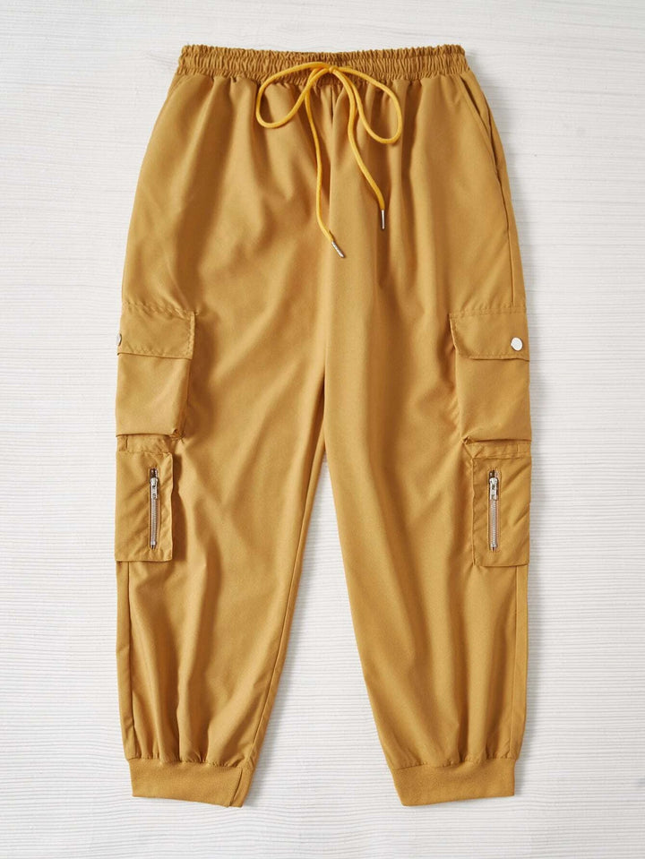 Flap Pocket Drawstring Cropped Cargo Pants