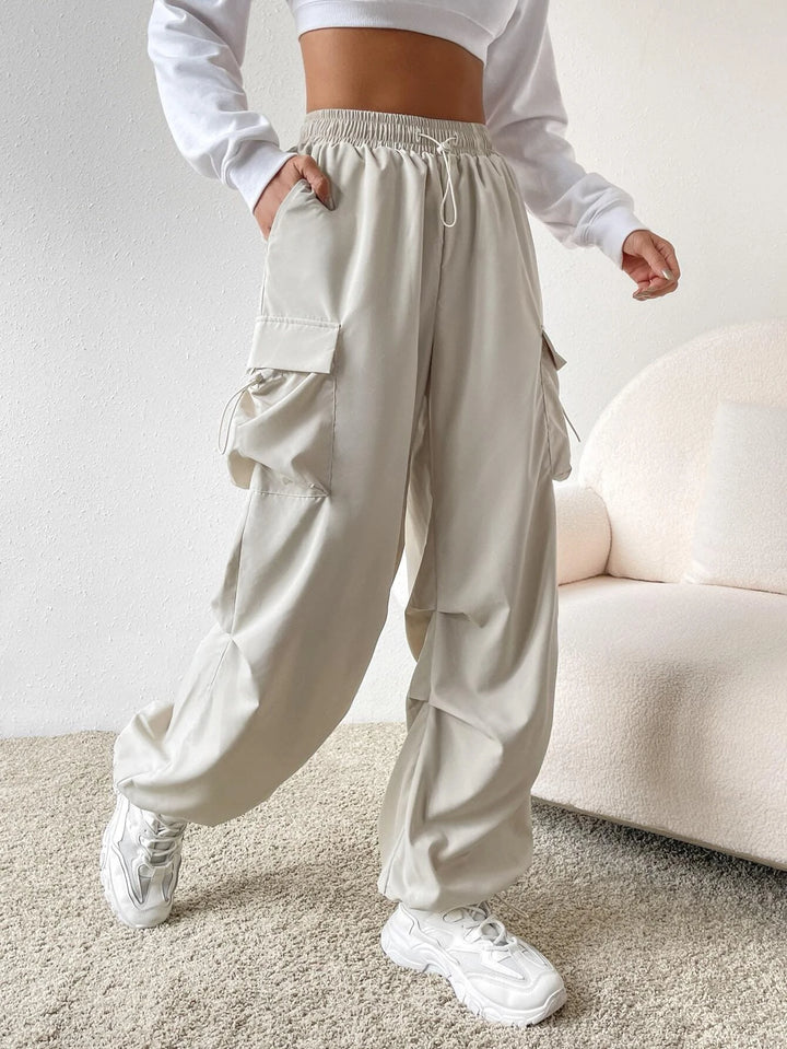 Drawstring Waist Regular Fit Casual Cargo Pants