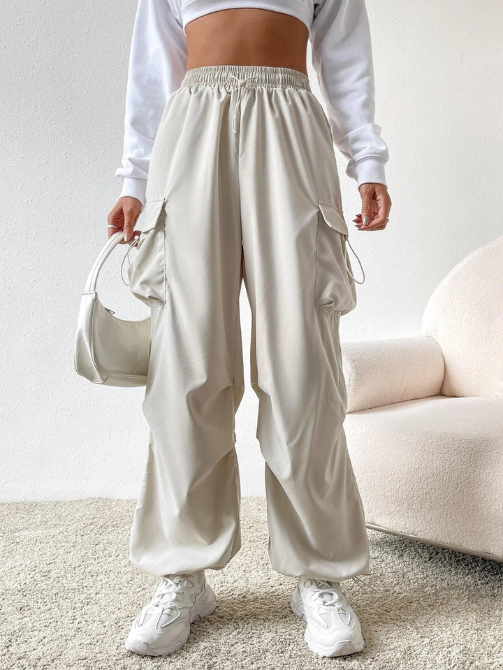 Drawstring Waist Regular Fit Casual Cargo Pants