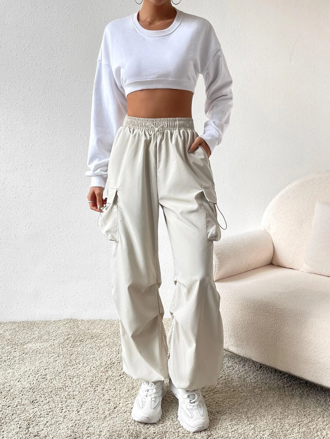 Drawstring Waist Regular Fit Casual Cargo Pants