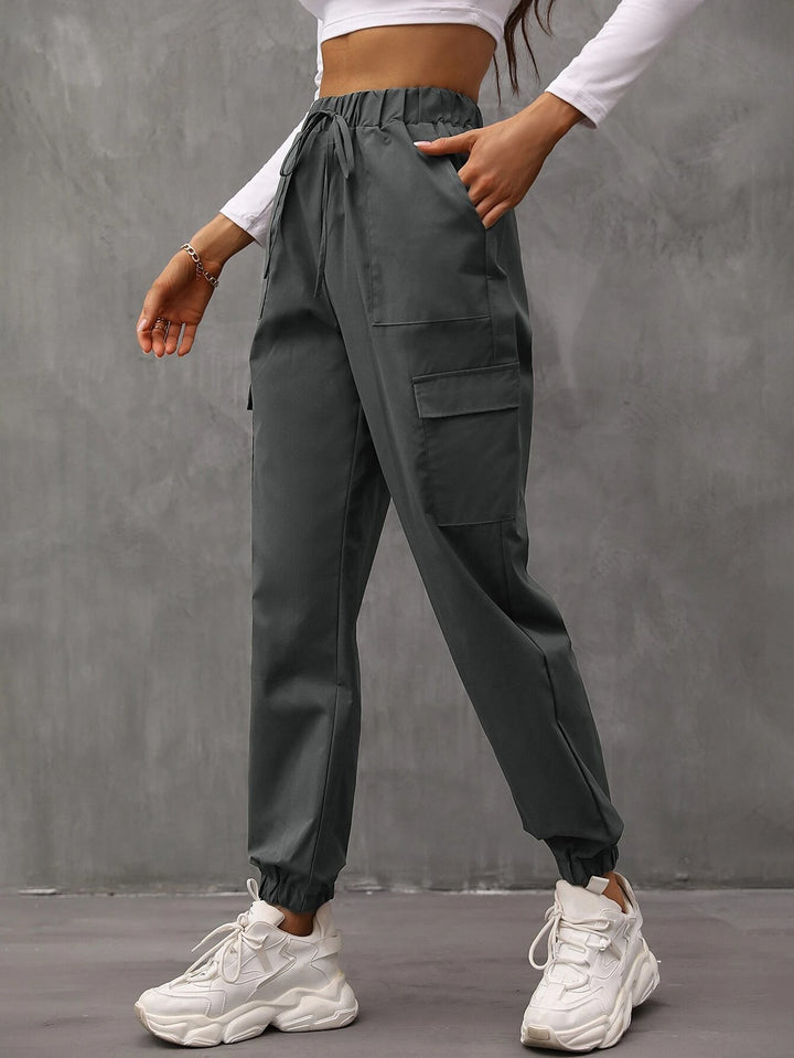 Drawstring Waist Wide Leg Parachute Cargo Jogger Pants