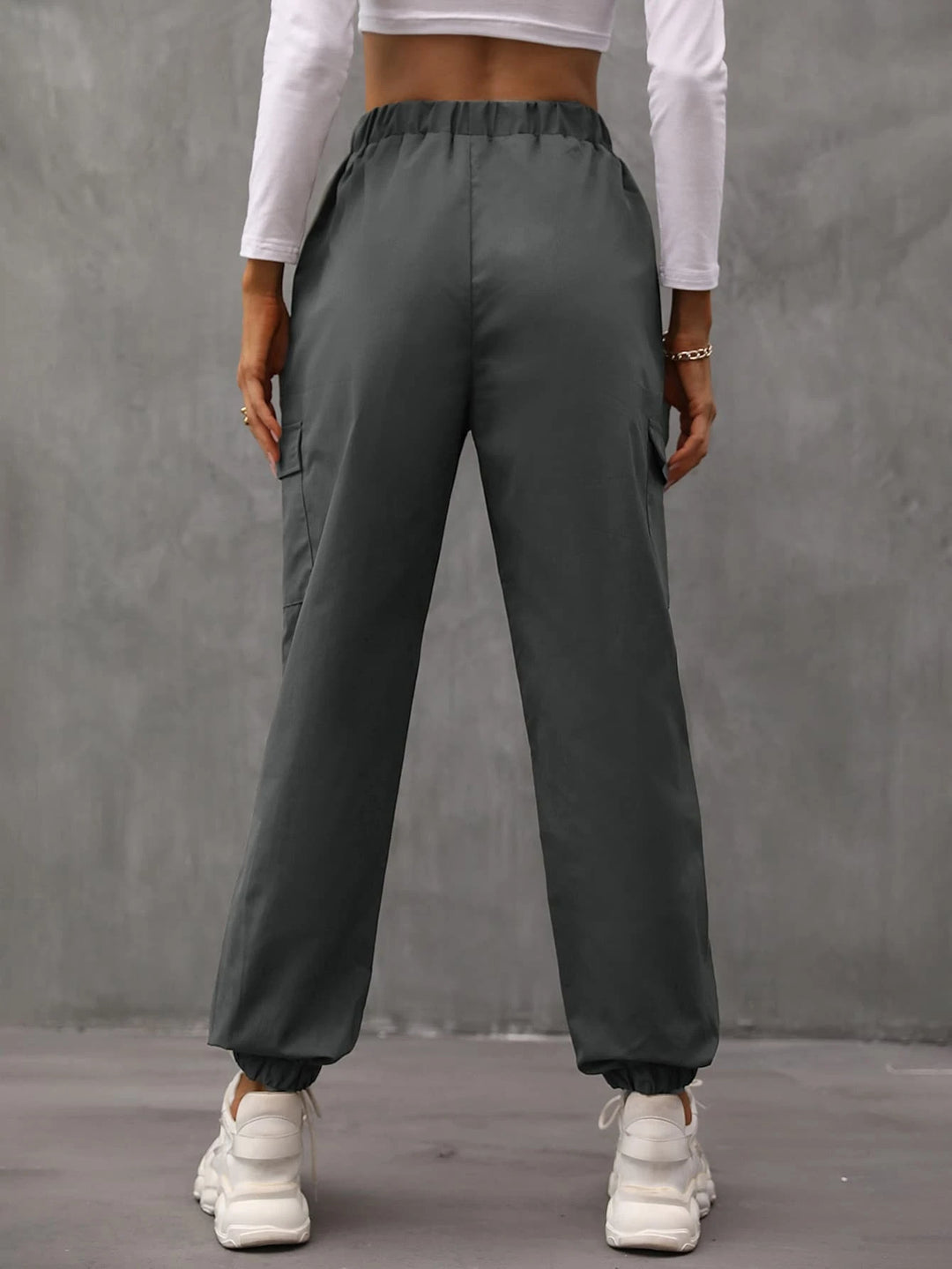 Drawstring Waist Flap Pocket Cargo Pants