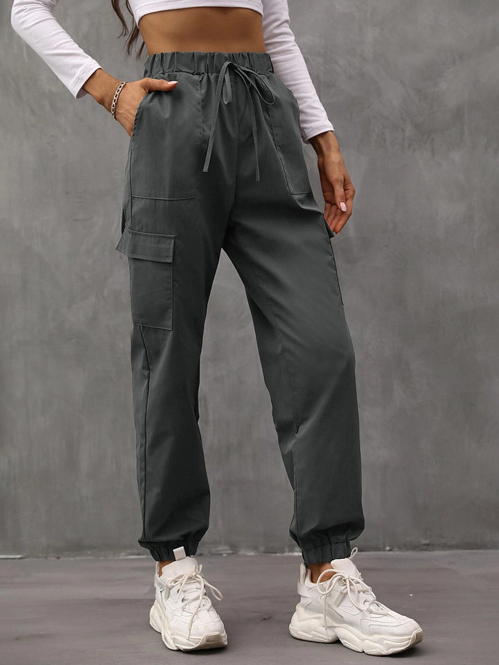 Drawstring Waist Flap Pocket Cargo Pants