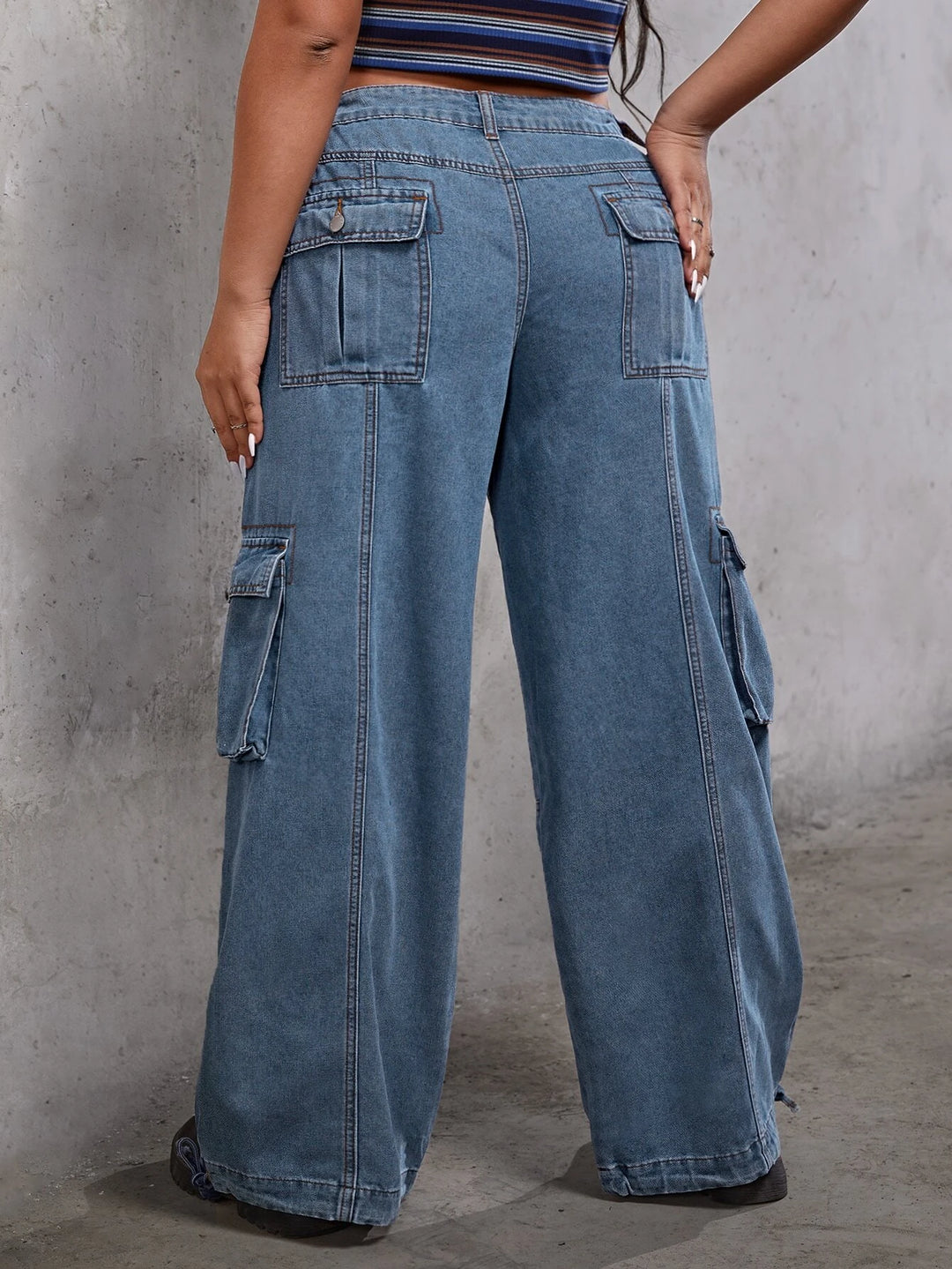 Flap Pocket Loose Cargo Jeans