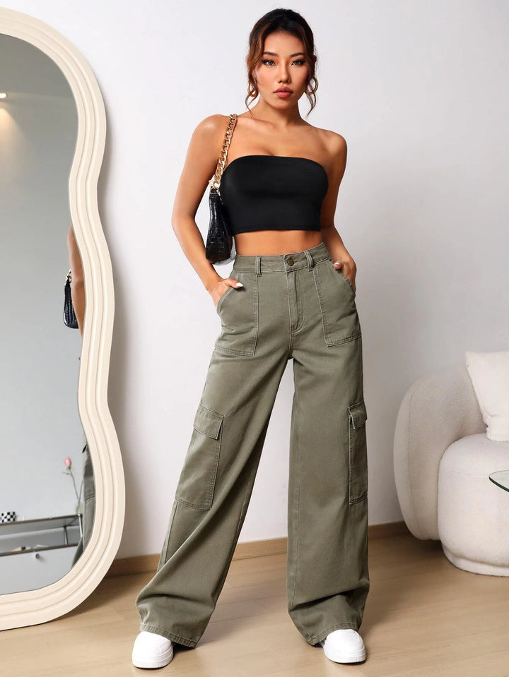 Flap Pocket Wide Length Jeans