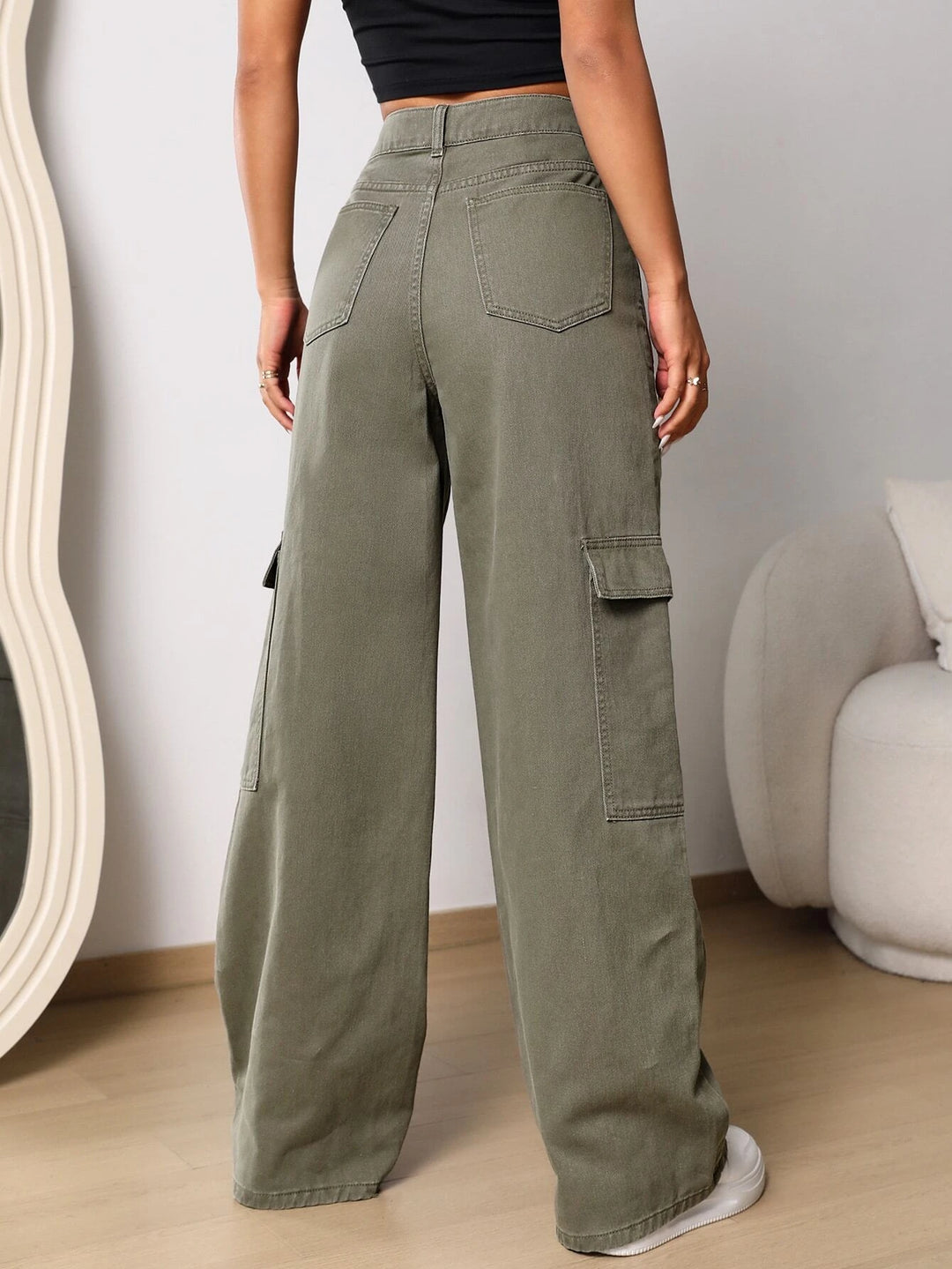 Flap Pocket Wide Length Jeans