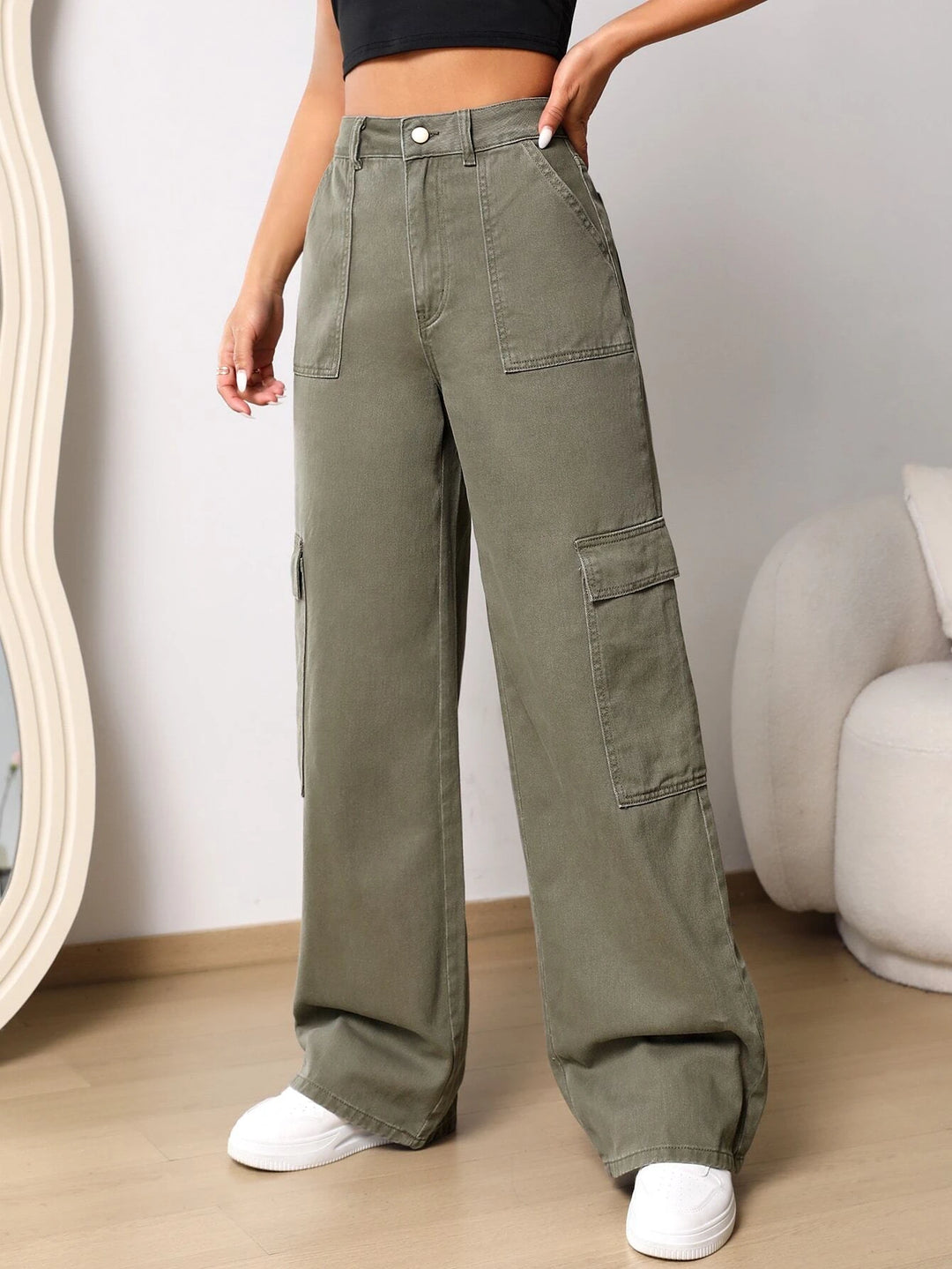 Flap Pocket Wide Length Jeans