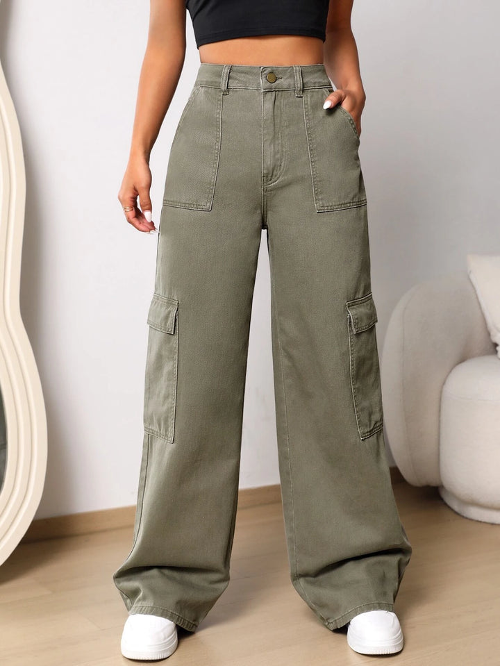 Flap Pocket Wide Length Jeans