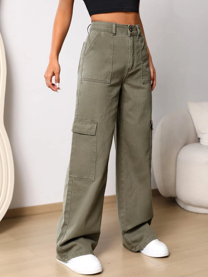 Flap Pocket Wide Length Jeans