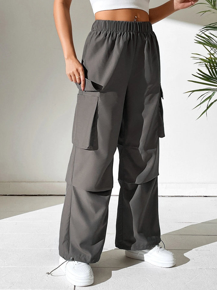 Casual Flap Pocket Side Plain Cargo Pants