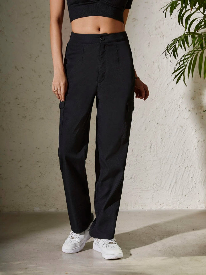 Solid Colored Patched Pocket Cargo Pant