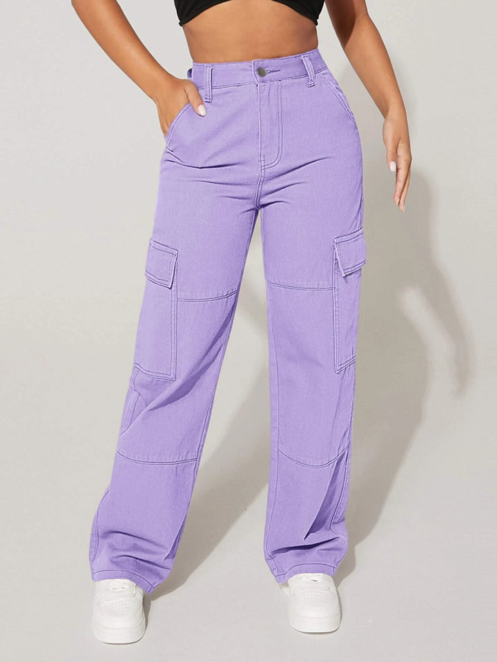 High Waist Cargo Flap Pocket Jeans