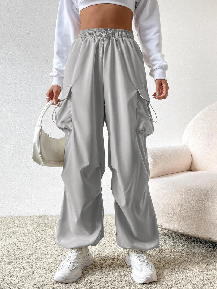 Drawstring Waist Regular Fit Casual Cargo Pants