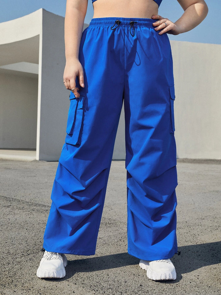 High Waist Flap Pocket Side Cargo Parachute Pants