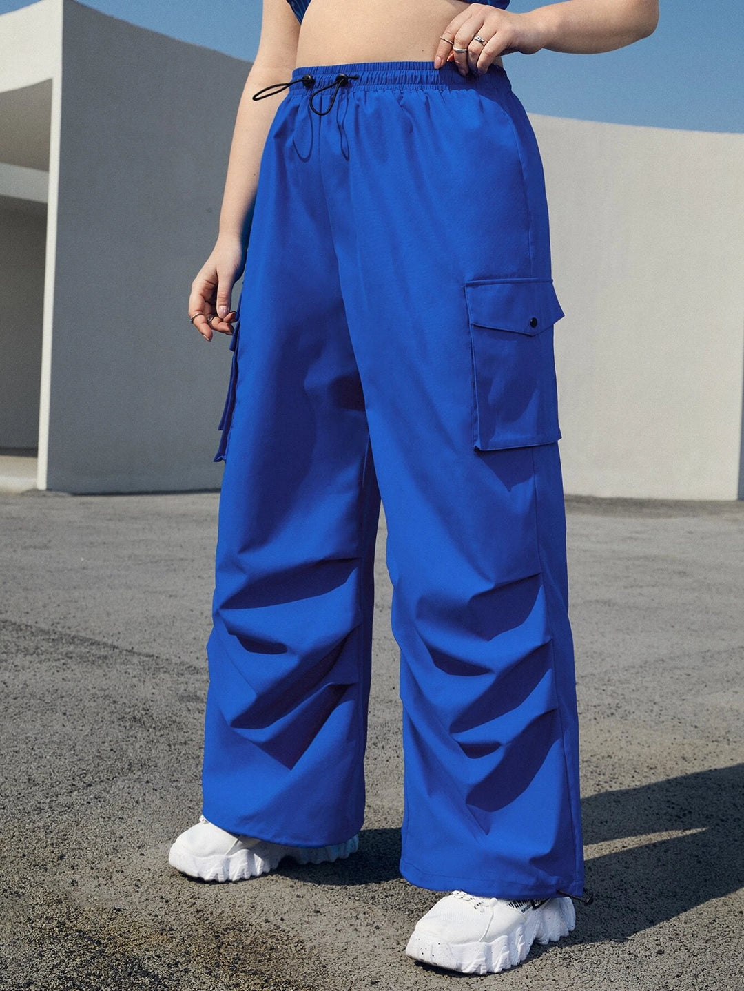 High Waist Flap Pocket Side Cargo Parachute Pants