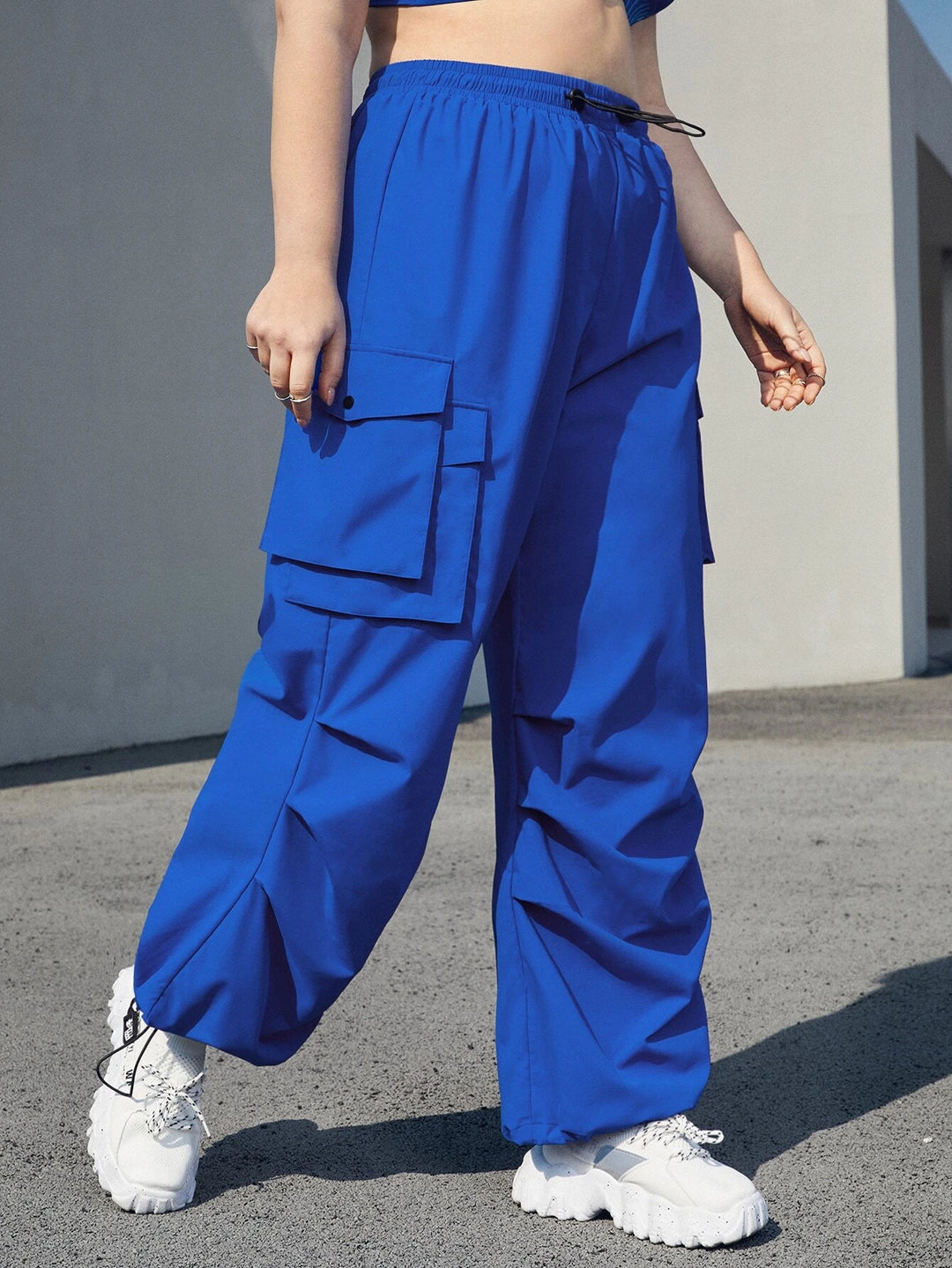 High Waist Flap Pocket Side Cargo Parachute Pants