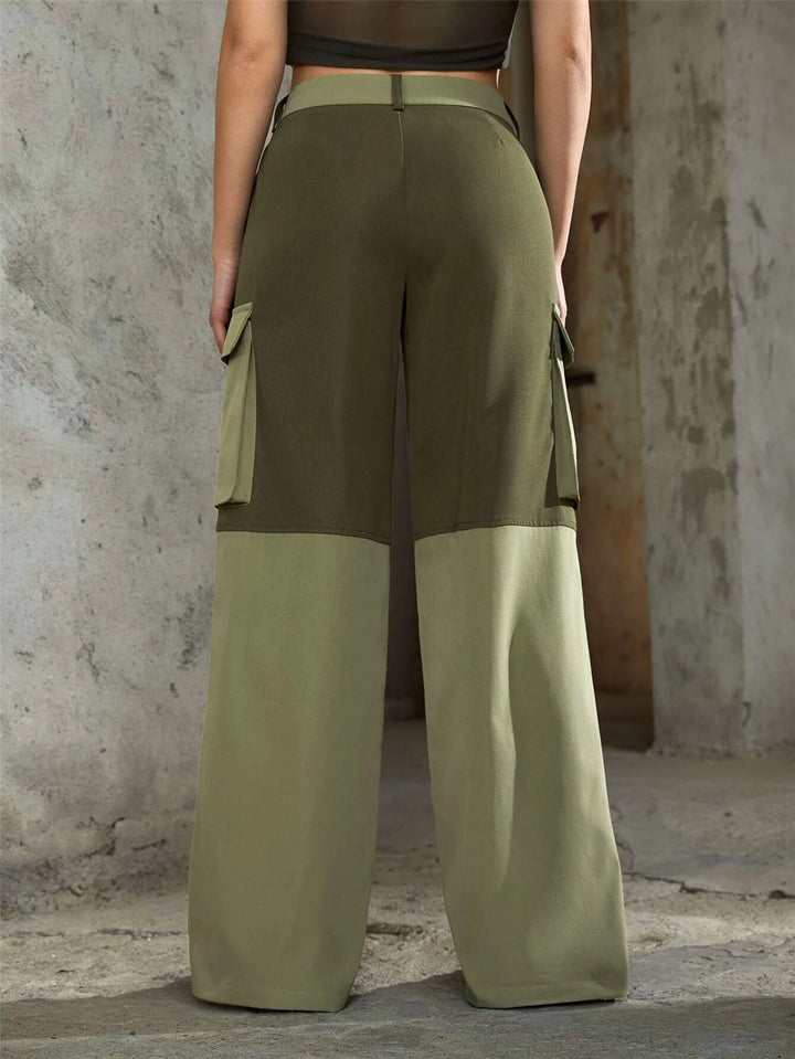 Flap Pocket Cargo Pants In Colorblock Design