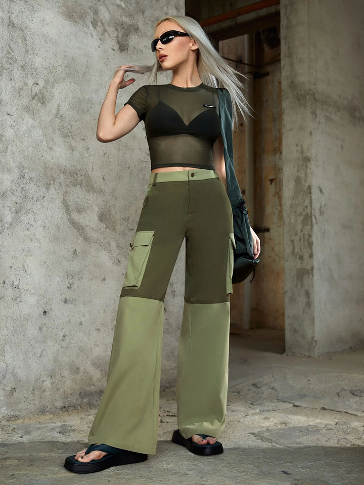 Flap Pocket Cargo Pants In Colorblock Design