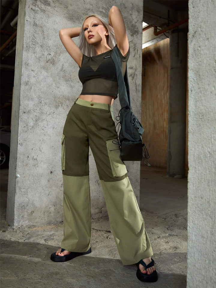 Flap Pocket Cargo Pants In Colorblock Design