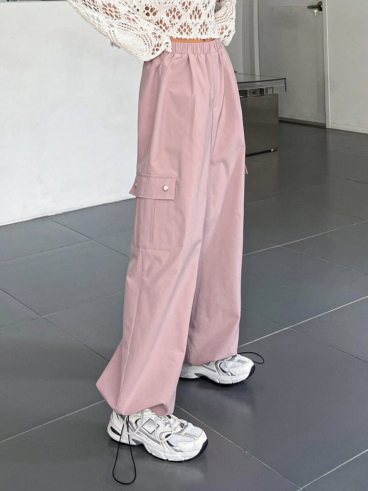 Flap Side Pocket Drawstring Hem Parachute Cargo Pants