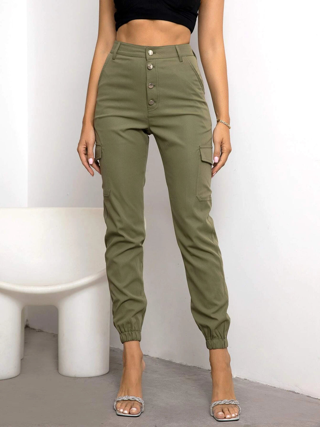 Button Fly Flap Pocket Side Cargo Pants
