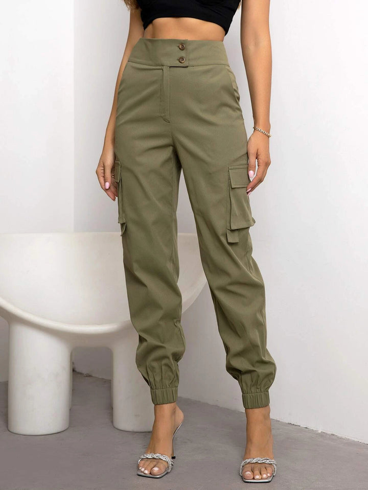 Casual Plain Flap Pocket Side Cargo Pants