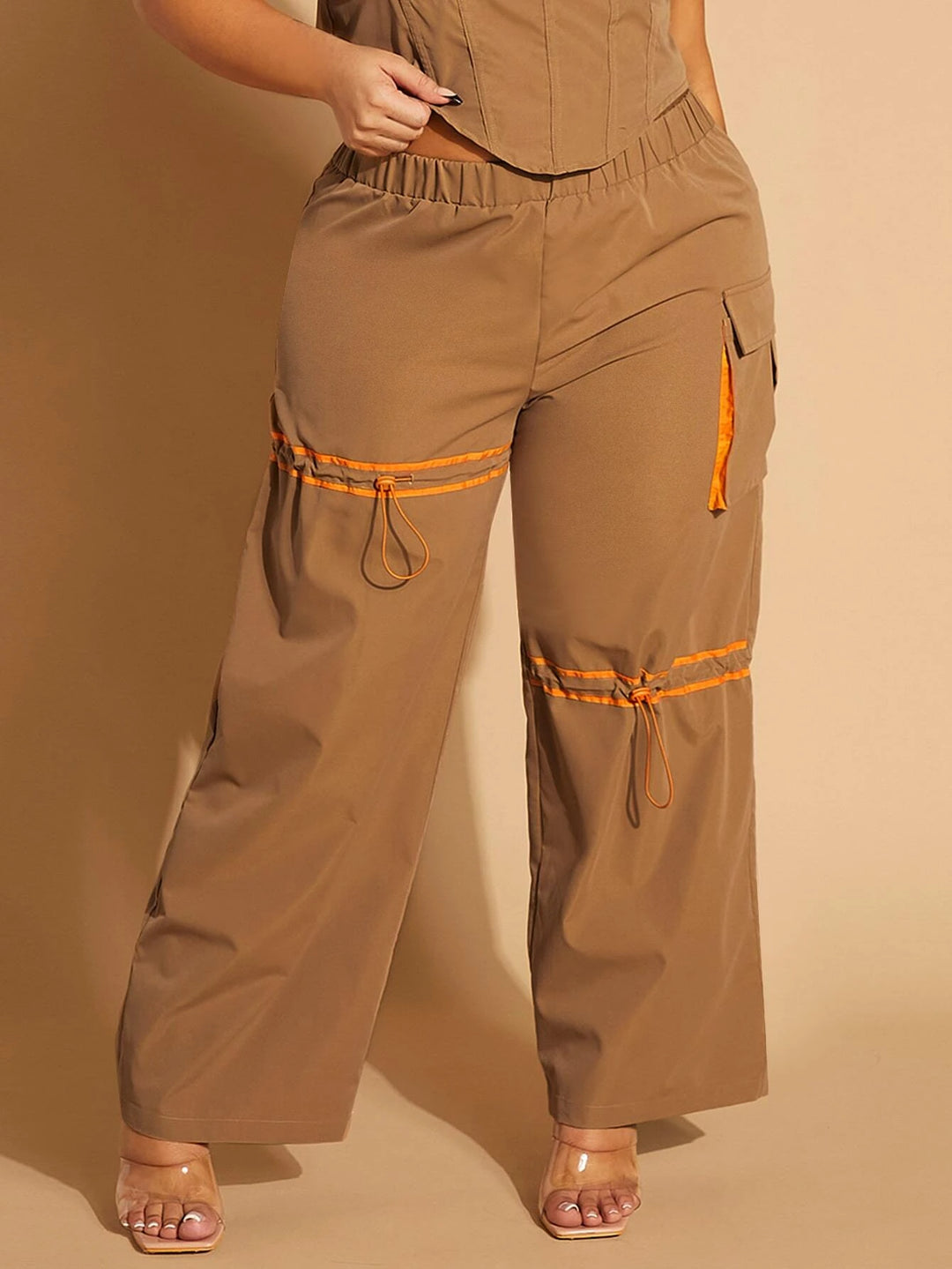 Flap Pocket Cargo Pants With Drawstring Detail