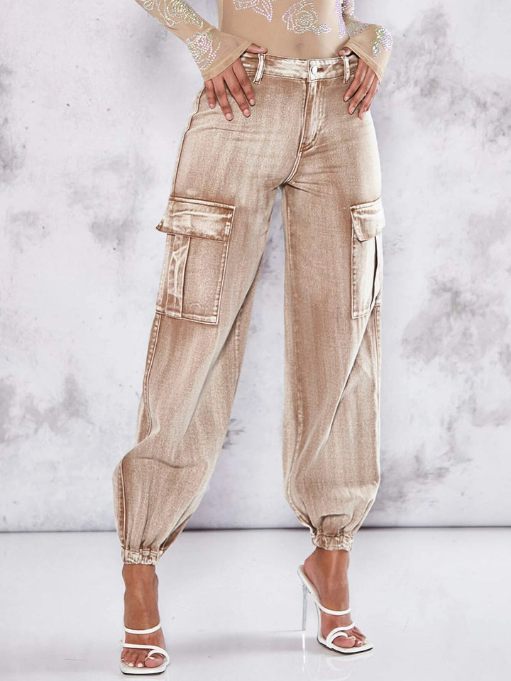 Casual Plain Zipper Cargo Pant