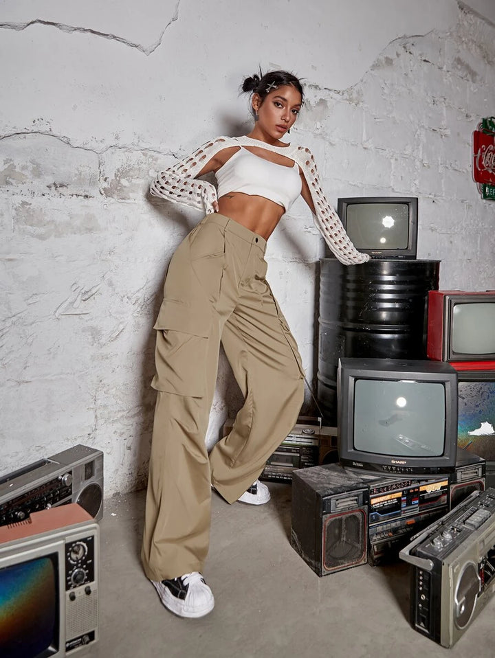 Hip Hop Flap Pocket Wide Leg Cargo Pants