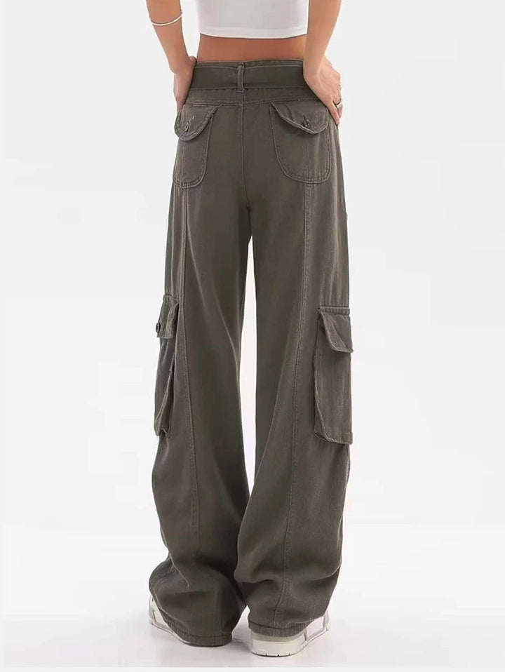 Denim Flap Pocket Belted Cargo Jeans