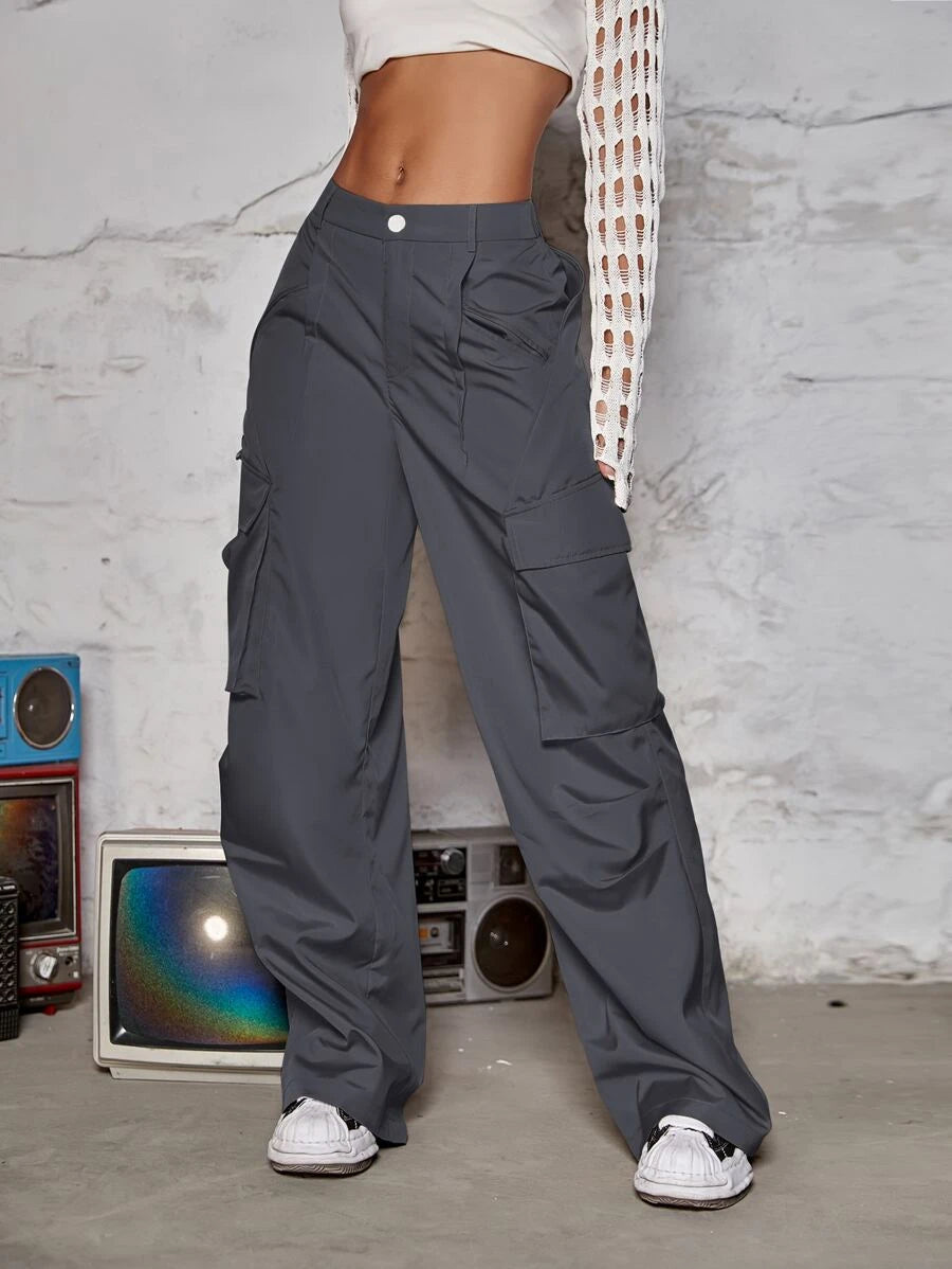 Hip Hop Flap Pocket Wide Leg Cargo Pants