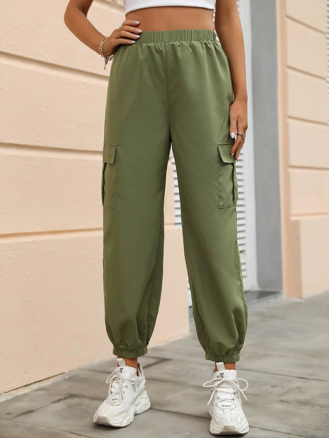 Cropped Flap Pocket Side Cargo Pants