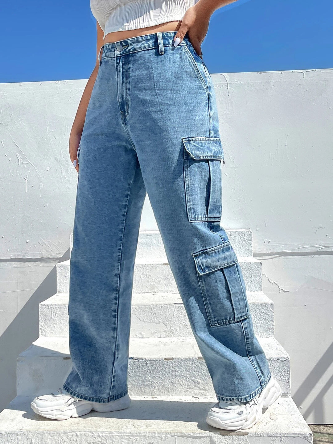 Side Flap Pocket Denim Cargo Jeans