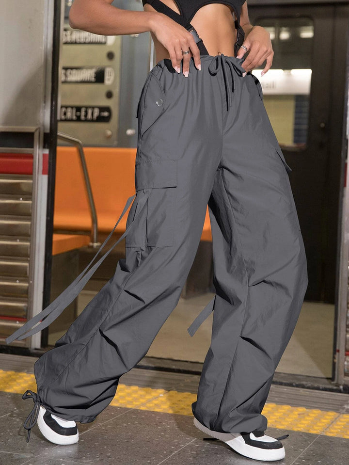 Drawstring Hem Cargo Parachute Pants