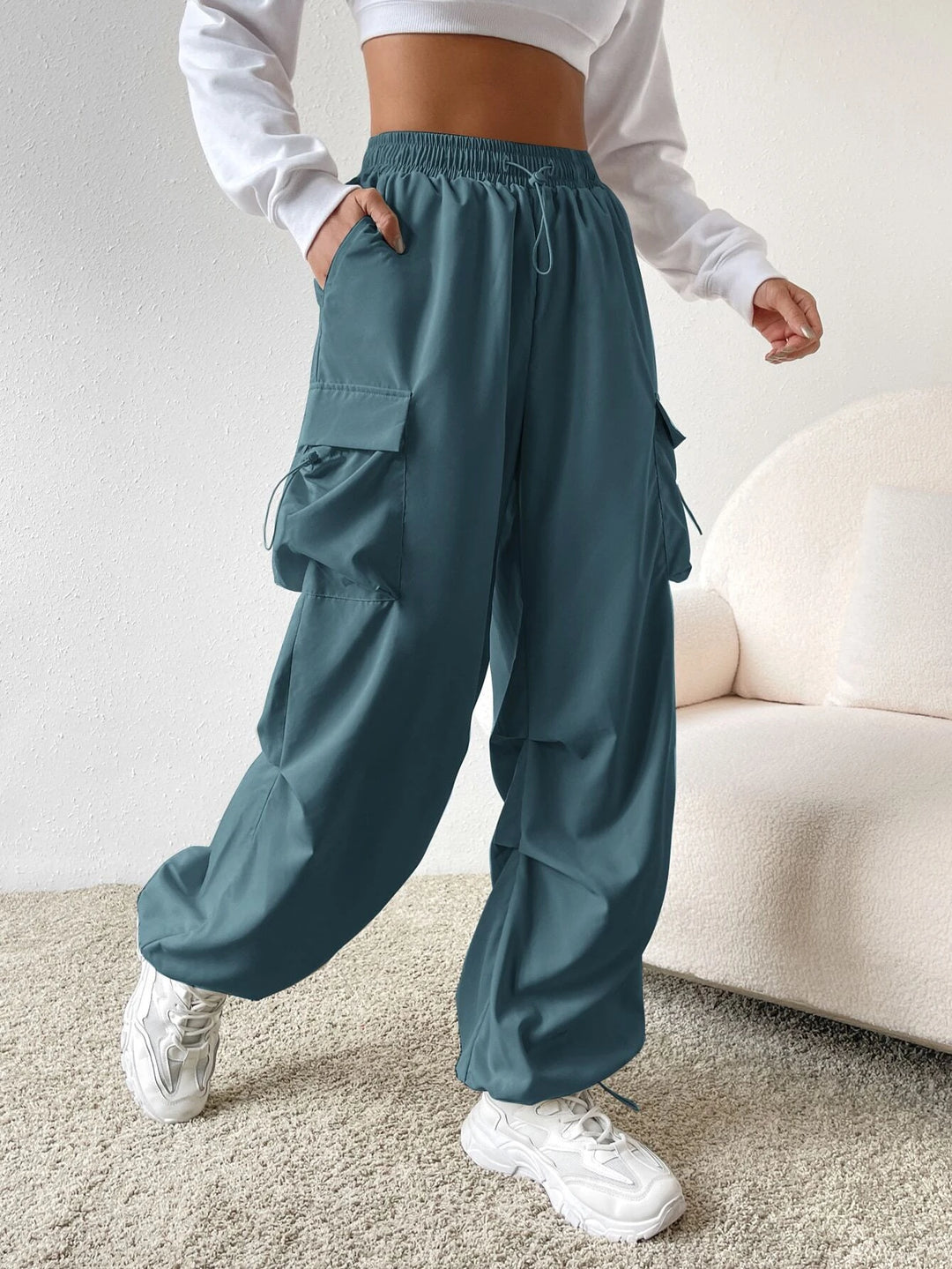 Drawstring Waist Cargo Pants