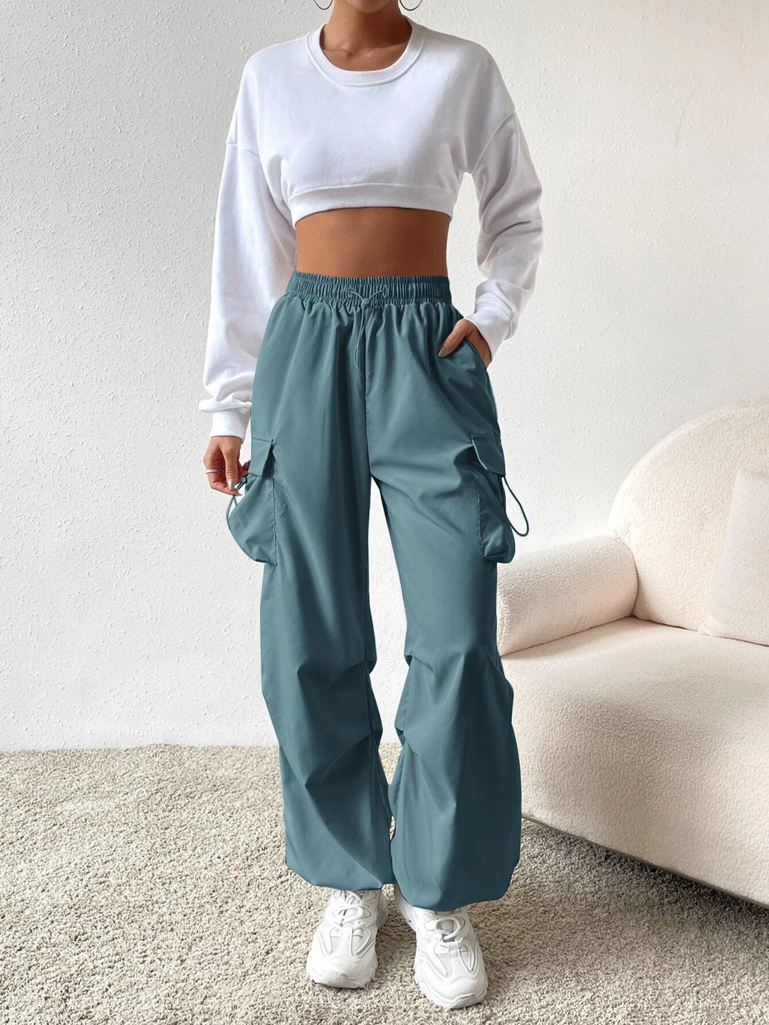 Drawstring Waist Regular Fit Casual Cargo Pants