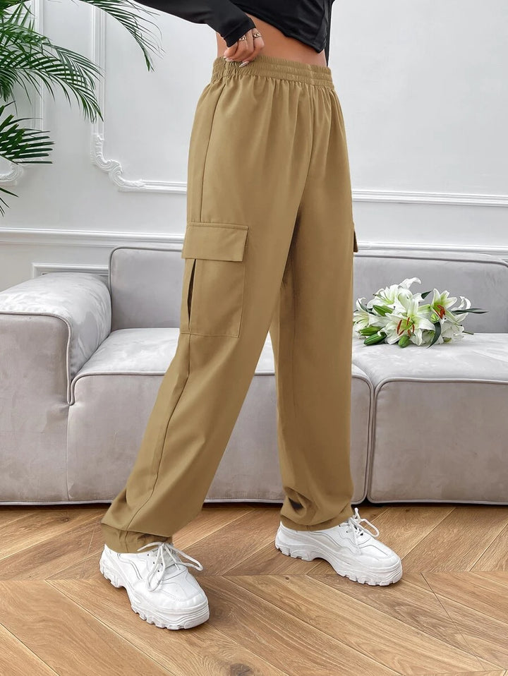 High Waist Side Pocket Flap Cargo Pants