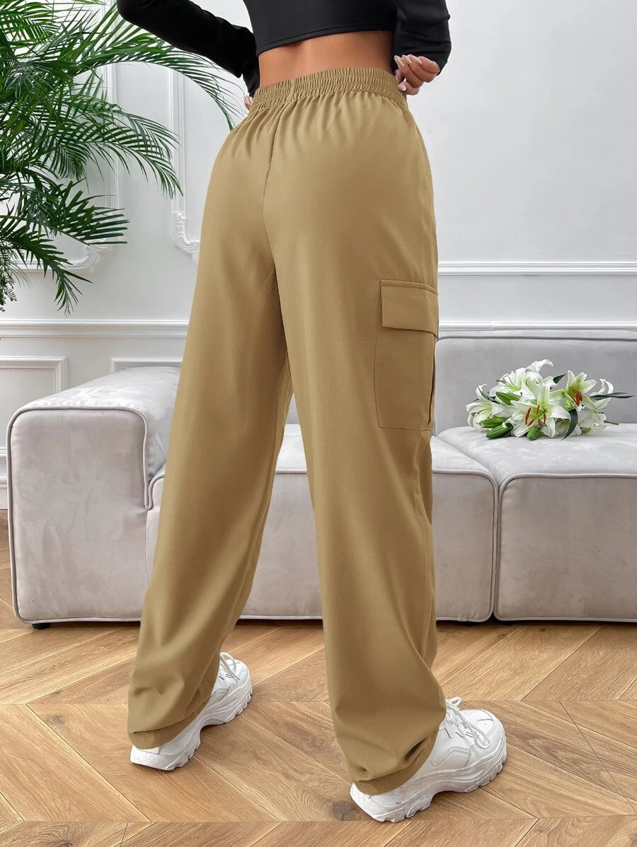 High Waist Side Pocket Flap Cargo Pants