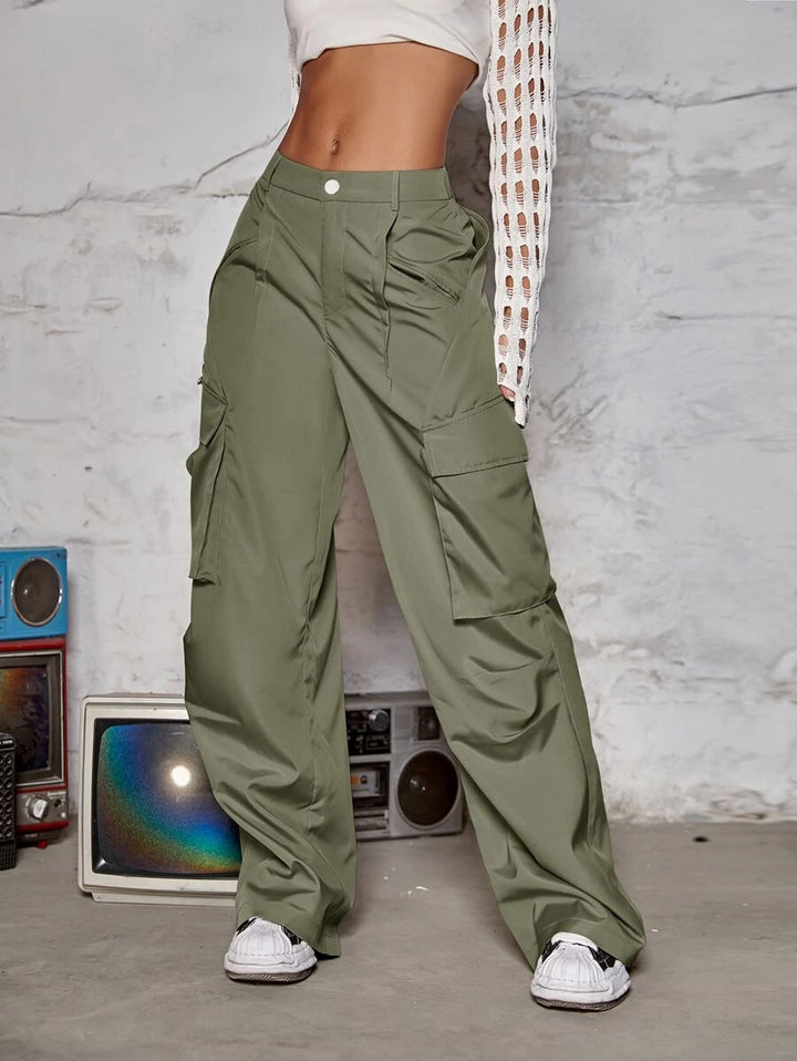 Flap Pocket Easy Wear Wide Leg Cargo Pants