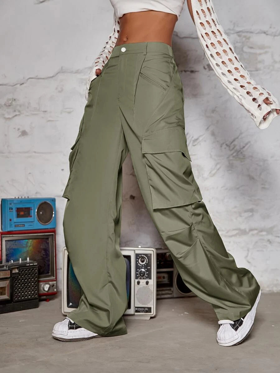 Hip Hop Flap Pocket Wide Leg Cargo Pants