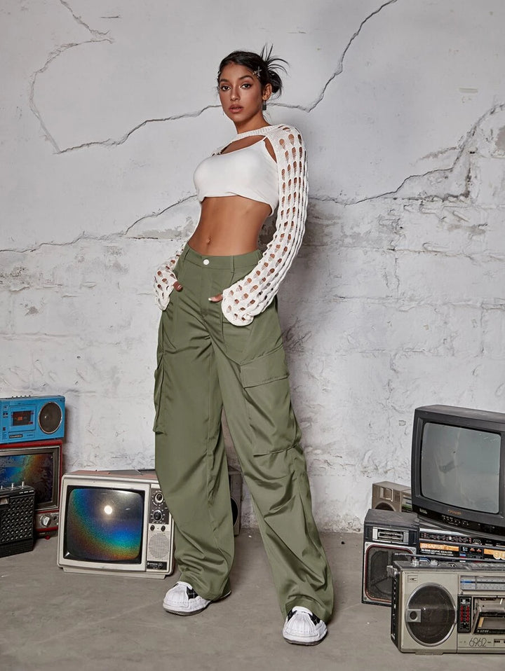 Hip Hop Flap Pocket Wide Leg Cargo Pants