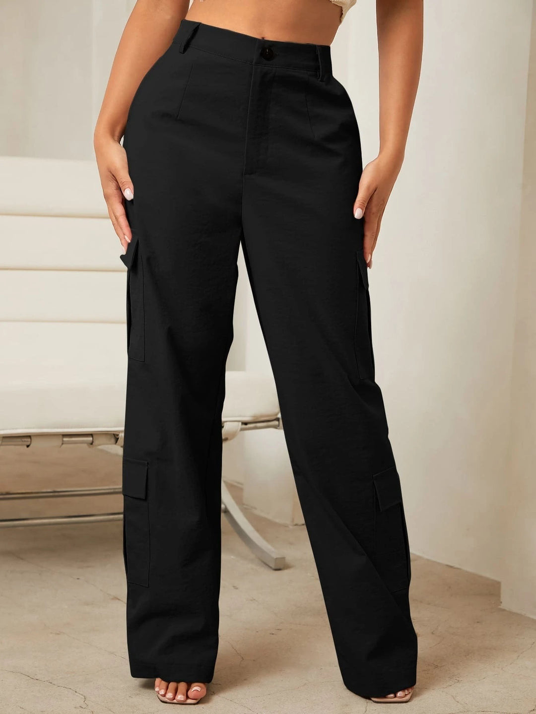 High Rise Pocket Zipper Side Cargo Pant